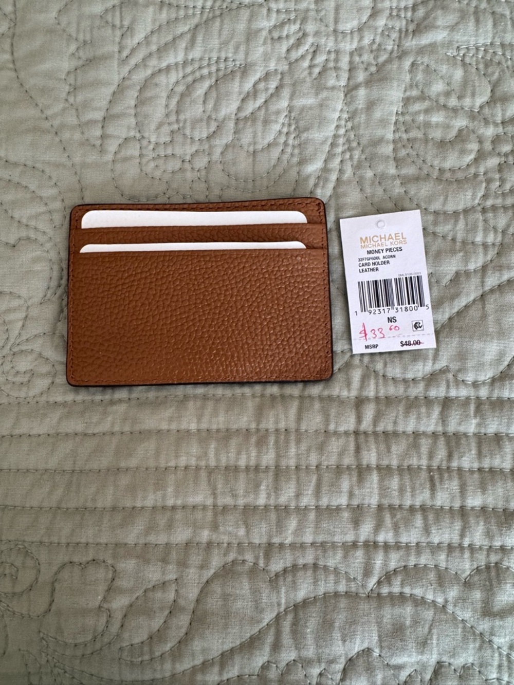 Michael Kors Pebbled Leather Card Case - Cognac Brown with Gold Logo - Picture 3 of 4